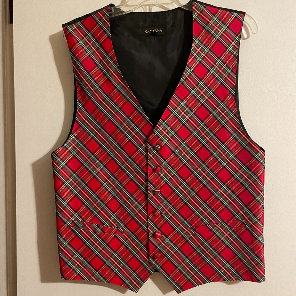 Santana Red Tartan Plaid Men's Tuxedo Vest